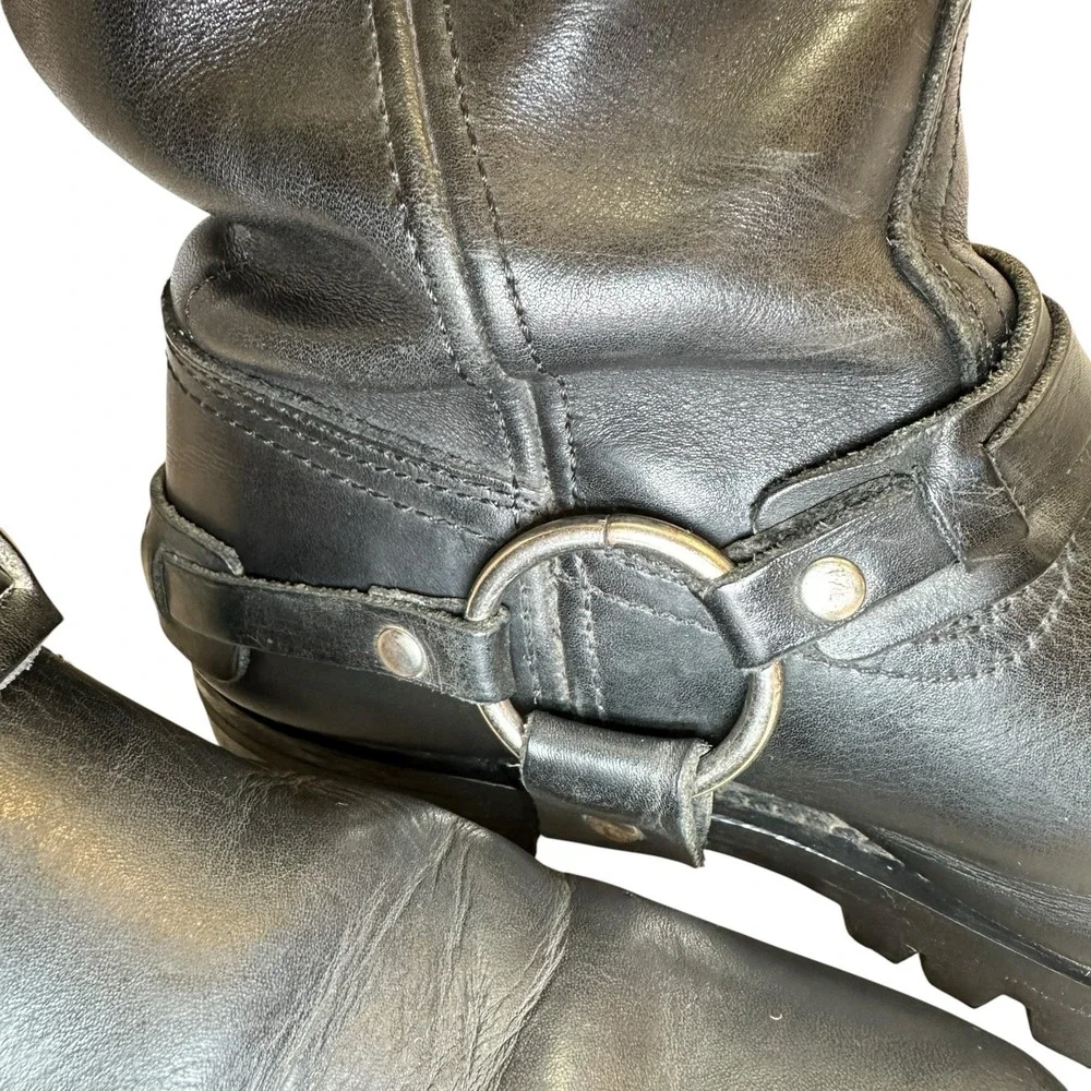 Xelement Men's 10 M Black Leather Eagle Harness Motorcycle Boots Vibram Sole